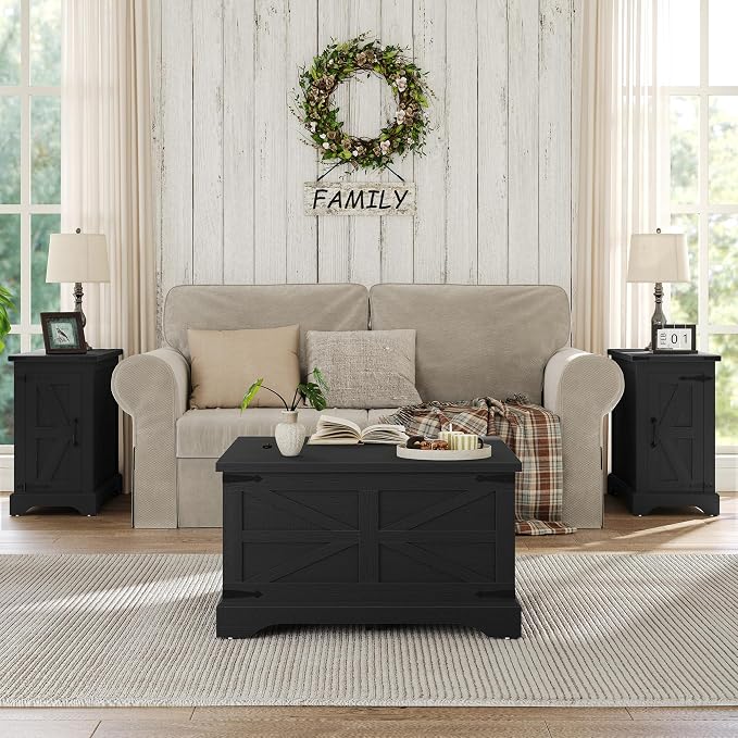 Furnideco Farmhouse Lift Top Coffee Table, Square Wood Center Table - Image 5