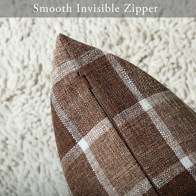 Stellhome Pack of 2 Linen Buffalo Check Throw Pillow Covers, Farmhouse Plaid - Image 3