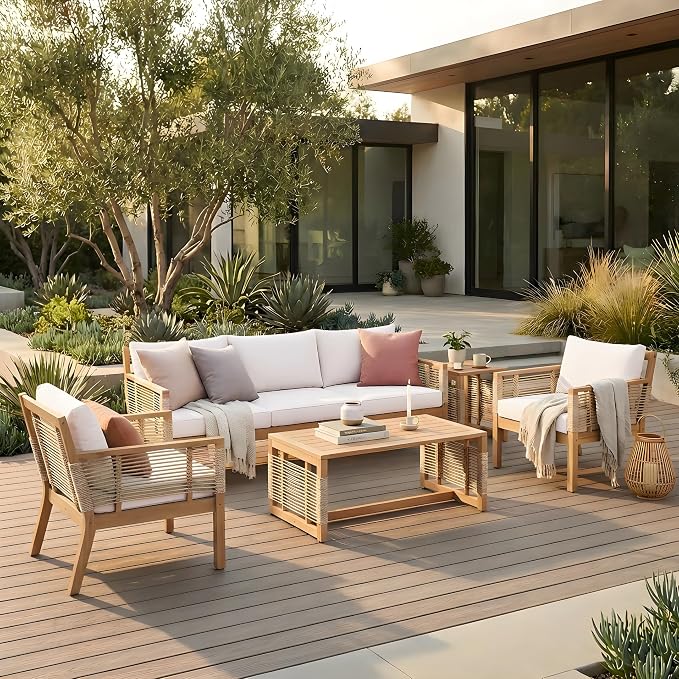 VilroCaz 5-Piece Patio Conversation Set, All Weather Sectional Sofa Set w/ 3 by VilroCaz