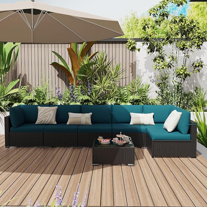 KIGOTY 7-Piece Patio Furniture Set, All-Weather PE Rattan Outdoor Sectional Sofa - Image 9