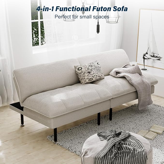 Ribilake 2 Sets 70" Futon Sofa Bed, 4 1 Multi-Function Couch Sleeper - Image 8