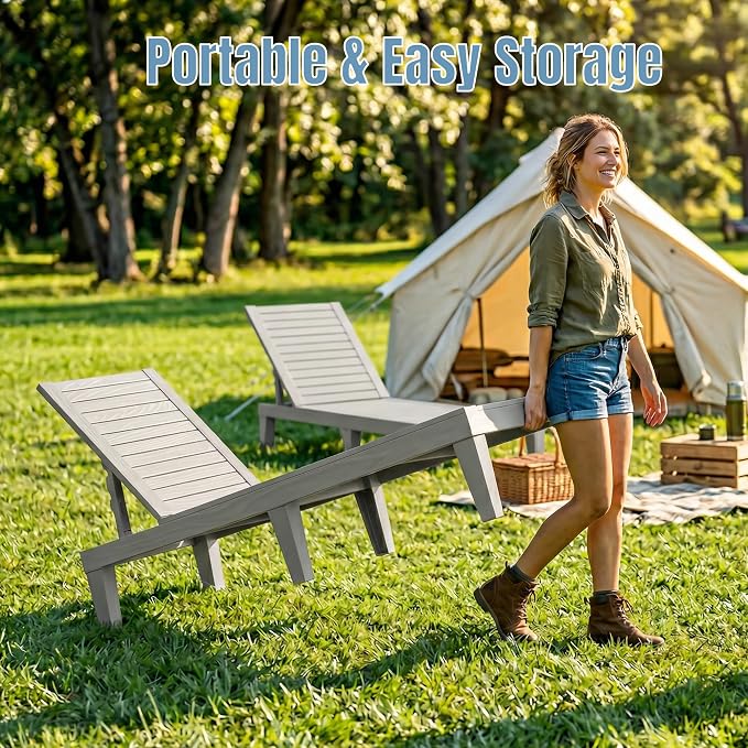 Lounge Chair Outdoor, High-Impact PP 5 Position Adjustable Tanning Chair - Image 8