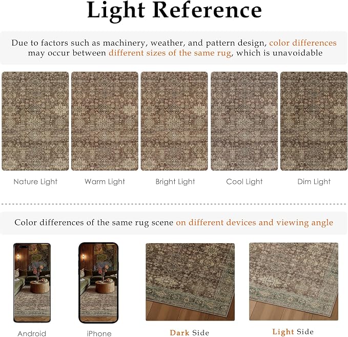 9x12 Washable Area Rug for Living Room Bedroom Vintage Rust Red Non Slip Carpet - Image 7