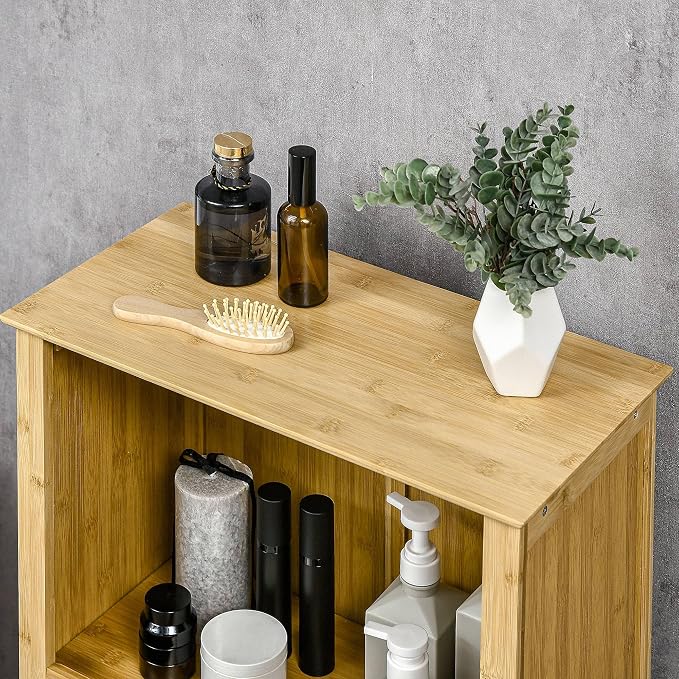 HOMCOM Bamboo Floor Cabinet Bathroom Floor Cabinet Living Room Organizer Tower - Image 8