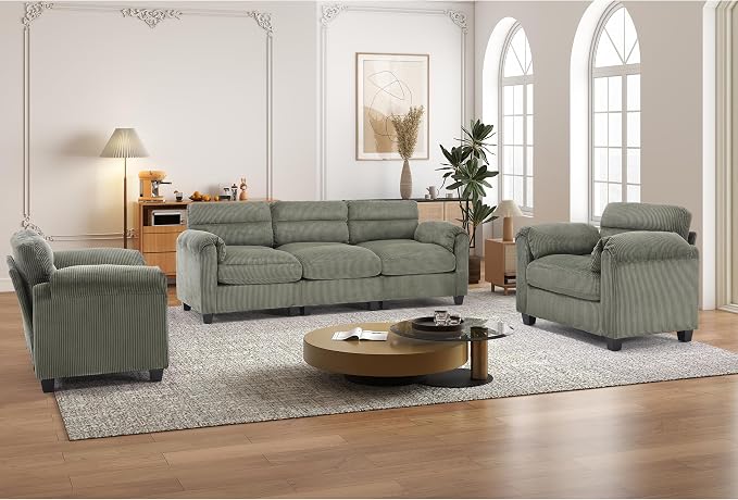HAOMARKETS Corduroy Sofa Set, Upholstered Armchair Set of 2 and 3-Seater Sofa by HAOMARKETS