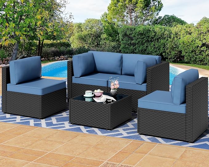 Shintenchi 5 Pieces Outdoor Patio Sectional Sofa Couch, PE Wicker Furniture Sets by Shintenchi%7CFurnitureMadeforRealLife