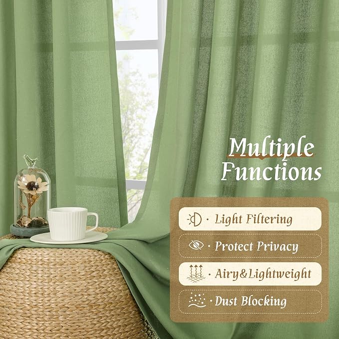 LAMIT Green Linen Curtains 63 inch Length - Image 9