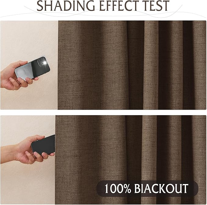 RYB HOME Coffee 100% Blackout Curtains 63 inch Long, Light Blacking & Thermal - Image 2