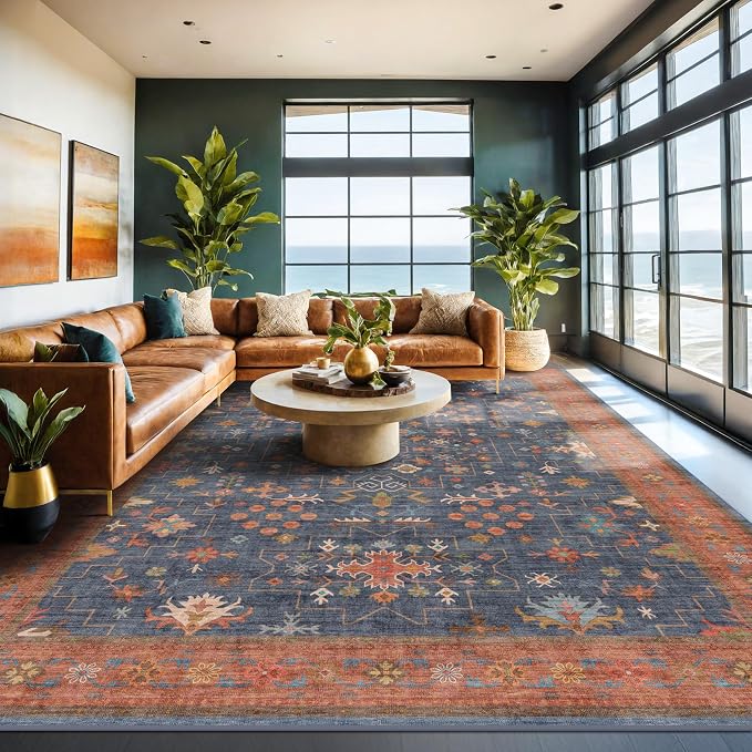 Hazo Haus Washable Navy Blue Living Room Rug, 7x10 Area Rug - Image 6