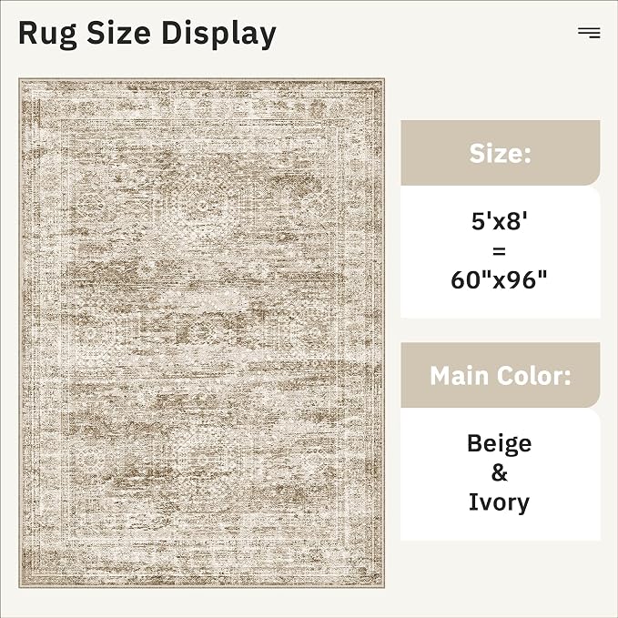 5x8 Area Rugs Brown Low Pile Indoor Washable Trendy Faded Style Rugs - Image 5