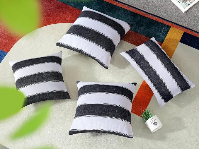 AmHoo Pack of 2 Farmhouse Stripe Check Throw Pillow Covers Set Case Cotton - Image 3