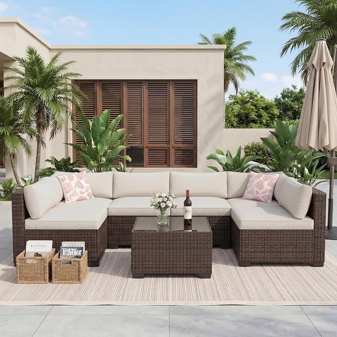 7-Piece Outdoor Sectional Furniture Set, Patio Furniture Sets - Image 6