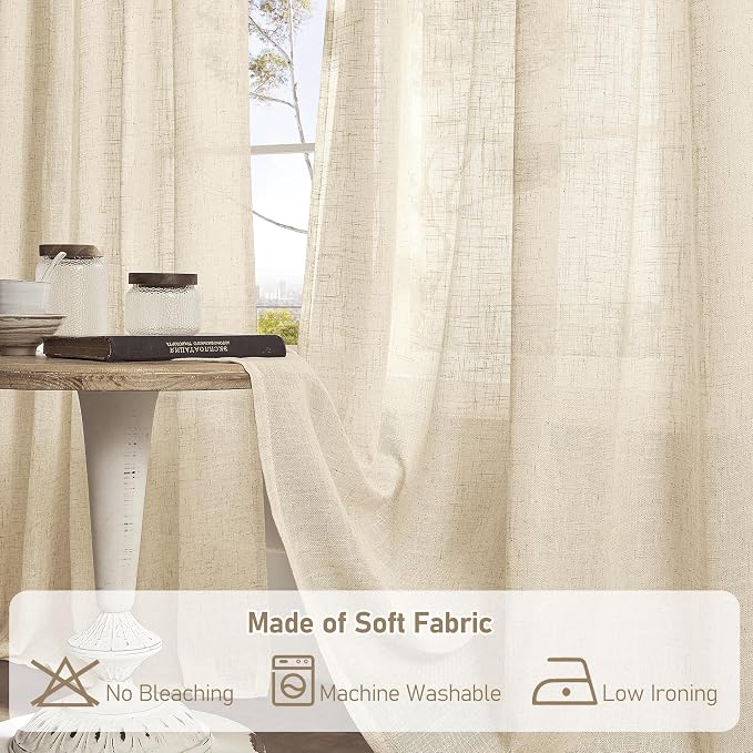 LAMIT Natural Linen Semi Sheer Curtains 48 Inch - Image 8
