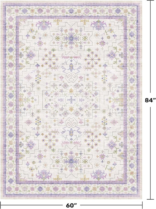 5x7 Light Purple Area Rug for Girls Bedroom, Living Room, Non Slip Washable - Image 2