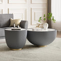 Round Marble Coffee Table Set of 2, 2 Piece White Coffee Table and End Table by Henf