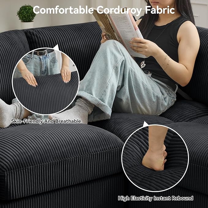 87.5'' L Shaped Modular Sectional Sofa, 3 Seater Cloud Couch - Image 4
