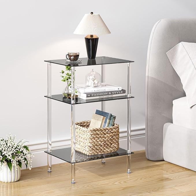 Tempered Glass Side Tables Set of 2 Acrylic End Table - Image 2