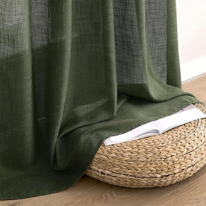 MIULEE Olive Green Linen Curtains 63 Inch Length 2 Panels - Image 7