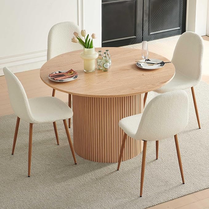 Dining Table Set for 4, Mid Century Modern 47 Inch Wooden Round Dining Table Set by somedream