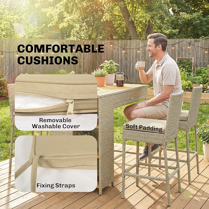Outsunny 5 Piece Outdoor Bar Set, Wicker Outdoor High Top Table and Chairs - Image 6