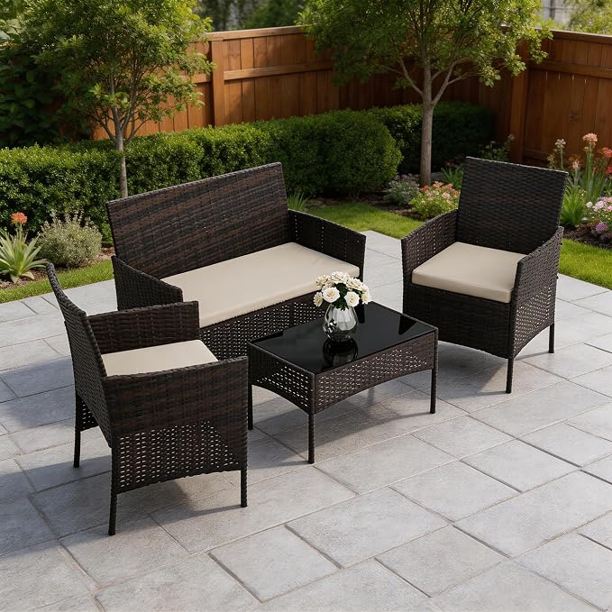 4-Piece Patio Furniture Set, Outdoor Wicker Conversation Set - Image 8