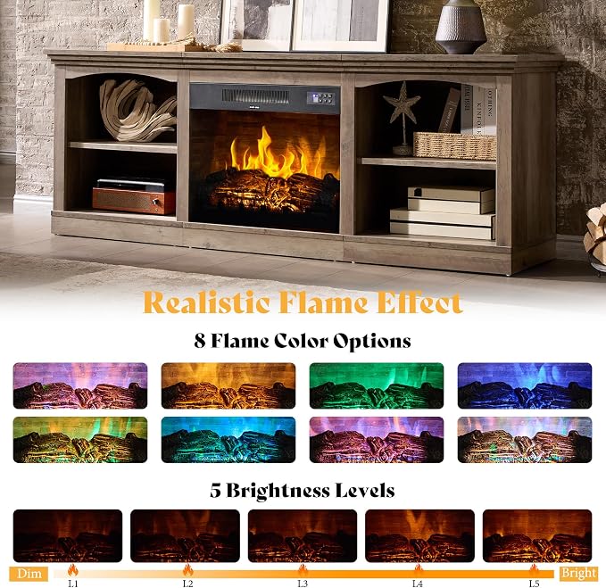 AMERLIFE 70" Farmhouse Fireplace TV Stand - Image 3