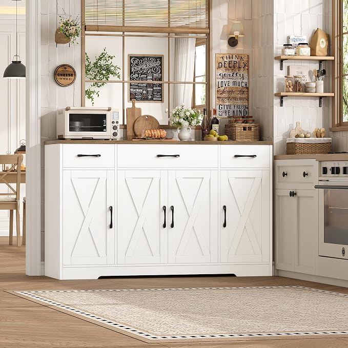 HOSTACK Buffet Cabinet with Drawers, Modern Farmhouse Coffee Bar Station Wood - Image 2