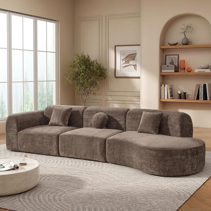 Merax 3-Piece 140" Curved Sectional Sofa Set, 4 Seat L-Shaped Modular Modern by Merax