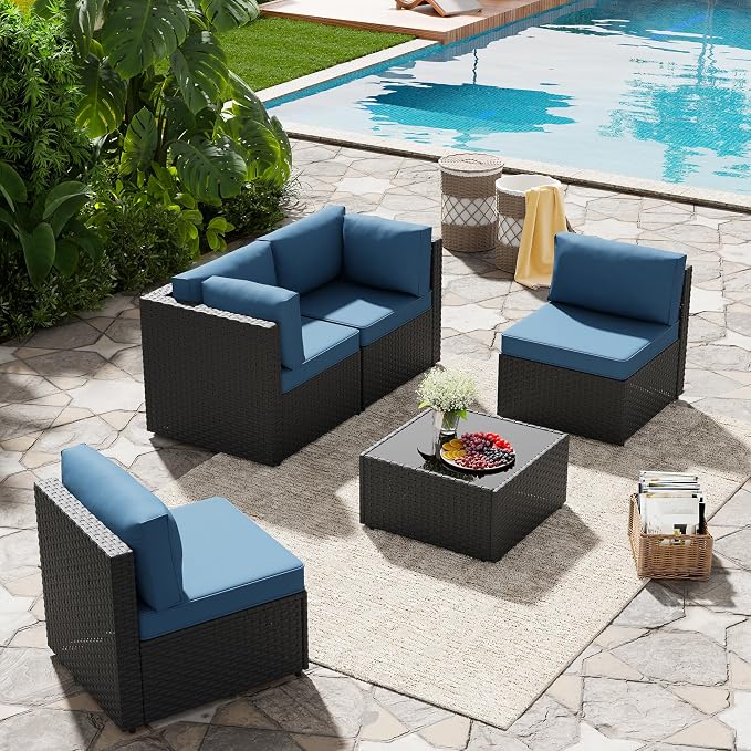 SUNLEI 5pcs Patio Furniture Sets Conversation Set, Low Back All-Weather Rattan - Image 7