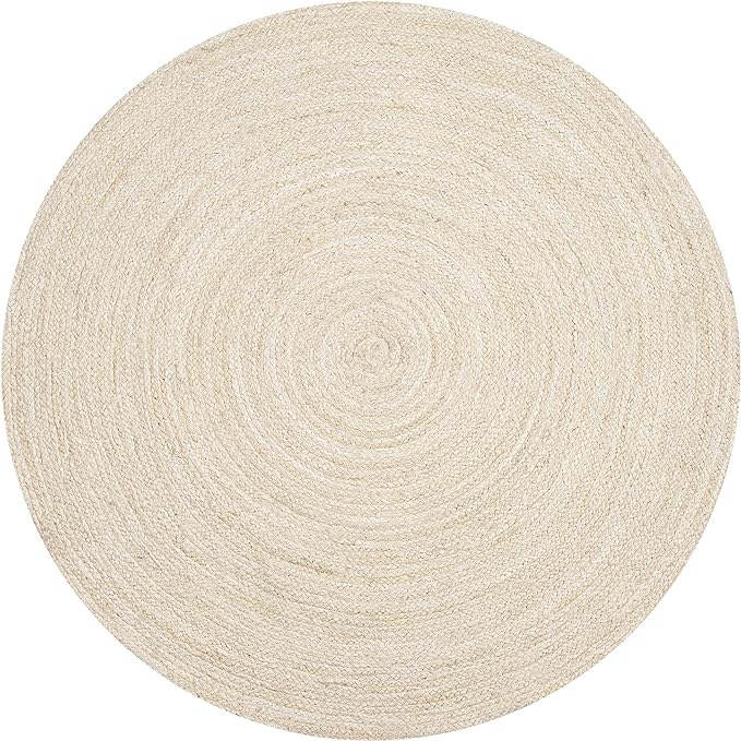 Hausattire Hand Woven Jute Braided Rug, 3’ Round – Off White, Reversible Boho by Hausattire