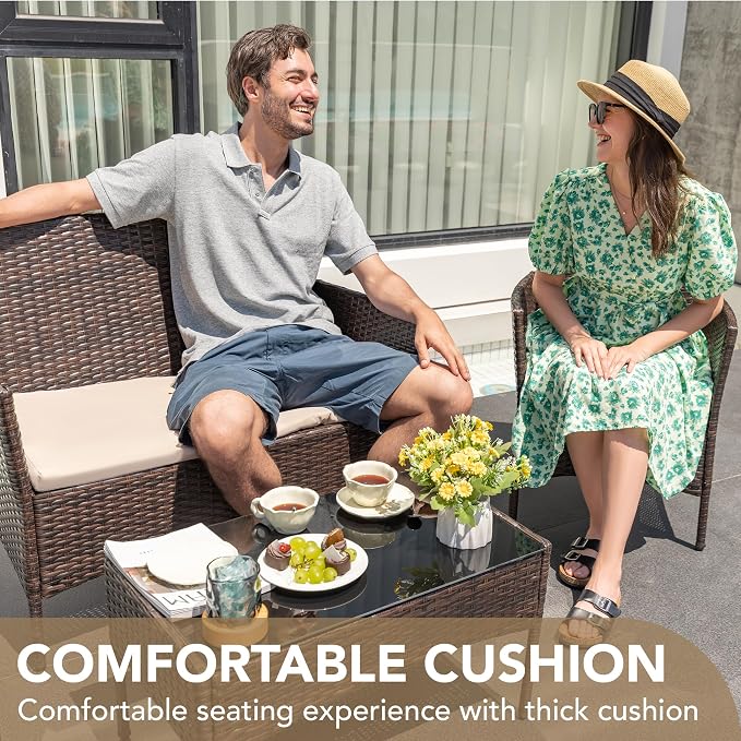 Devoko 4 Pieces Outdoor Patio Furniture Set, PE Rattan Wicker Chairs Balcony - Image 3