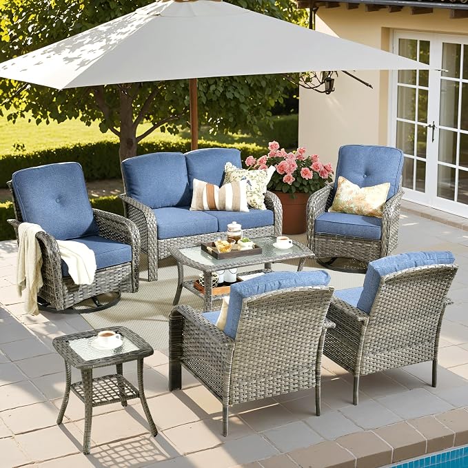 ovios 7-Piece Patio Furniture Set, Outdoor Wicker Sofa by OVIOS