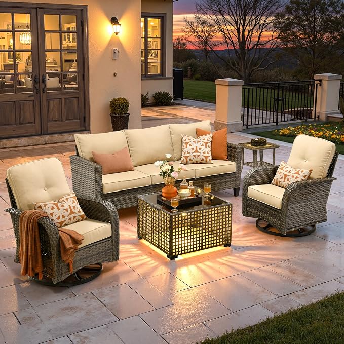 ovios 5 Pieces Patio Furniture Set, Outdoor Wicker Sofa Couch by OVIOS