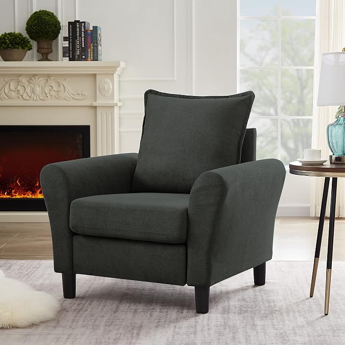 Mid-Century Accent Chair, Modern Linen Fabric Armchair - Image 7
