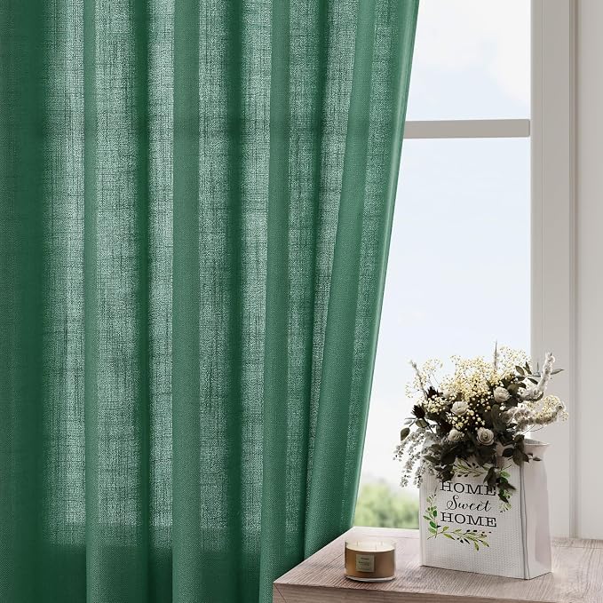 Nanspring Dark Green Linen Curtains 96 Inches Long 2 Panels Set - Image 4