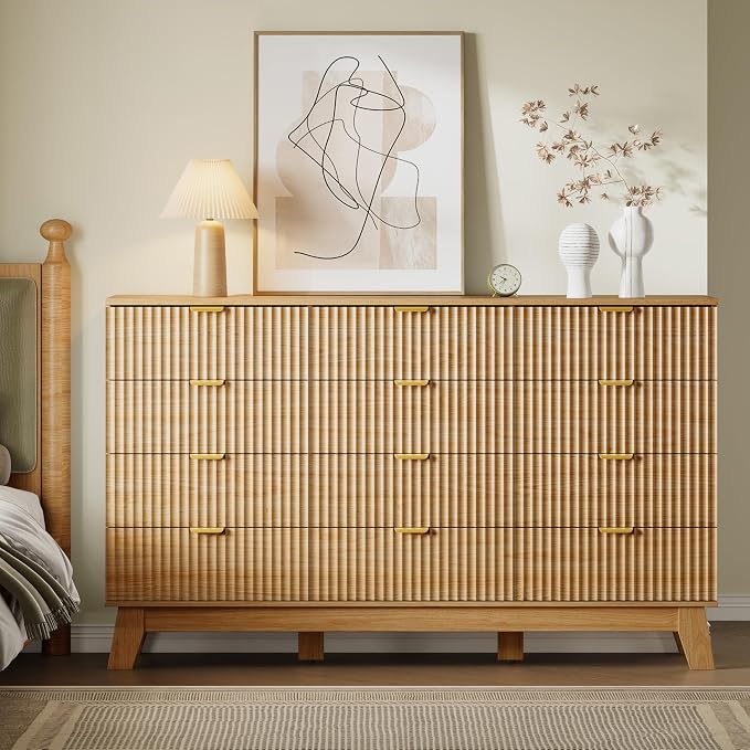 BORNOON 57" Wide Dresser for Bedroom, 12-Drawer Fluted Dresser - Image 5