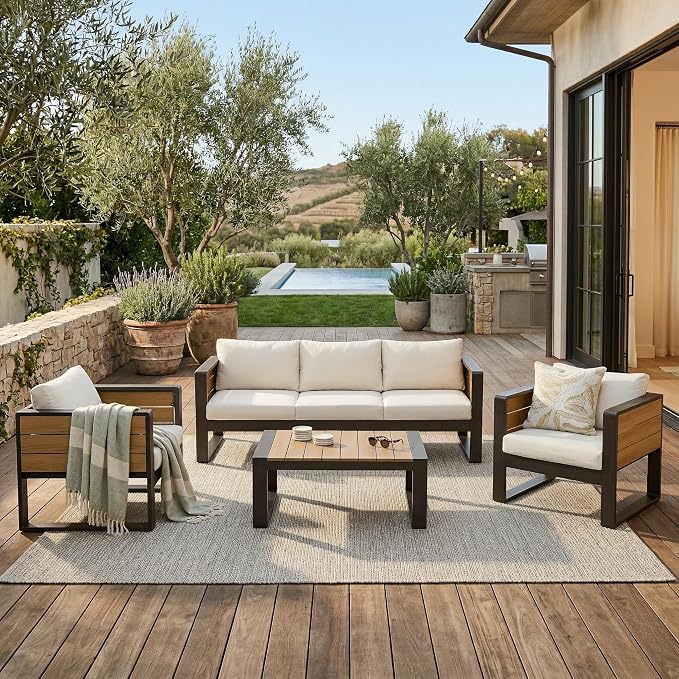 4-Piece Patio Conversation Set, Aluminum Frame Outdoor Patio Furniture Set w/ by VilroCaz