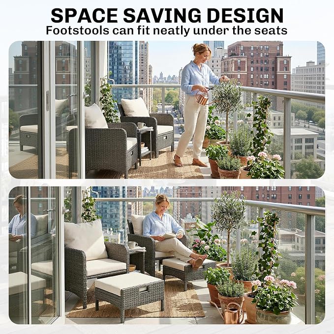 Outsunny 5 Piece Patio Furniture Set, Wicker Balcony Furniture - Image 5