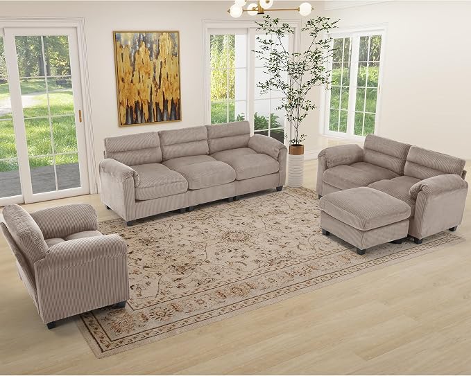 HAOMARKETS Corduroy Sofa Set, Upholstered Armchair, and 3-Seater Couch - Image 7
