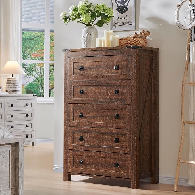 T4TREAM Farmhouse 5 Drawers Dresser Chests - Image 6