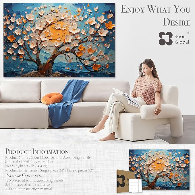 Soon Global Acoustical Wall Panels, 72 X 48 Inches Art Acoustic Panels - Image 4
