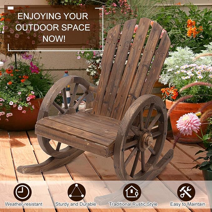 Outsunny Wooden Rocking Chair, Adirondack Rocker Chair w/Slatted Design and - Image 5
