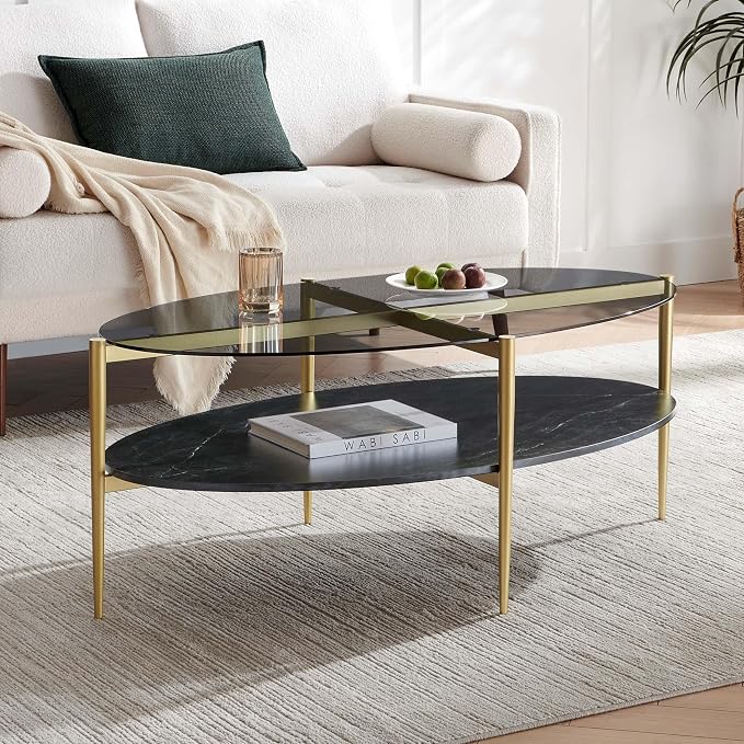 LumFurn Oval Glass Coffee Table, Mid-Century Modern Design, L43 x W22 x H17 inch - Image 3