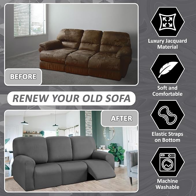 ULTICOR 8-Pieces Recliner Sofa Covers, Yarn Dyed Stretch Reclining Couch Covers - Image 4