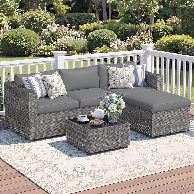 Wisteria Lane 5-Pieces Outdoor Patio Furniture Set, All Weather Wicker Rattan by WisteriaLane