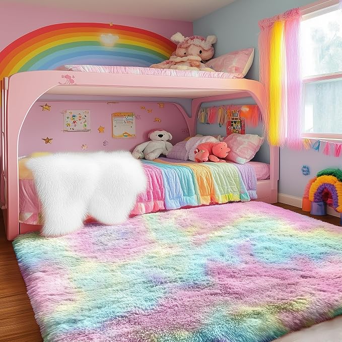 PAGISOFE Rainbow Rugs 6x9, Large Fluffy Soft Carpet, Plush Shaggy Rugs - Image 9
