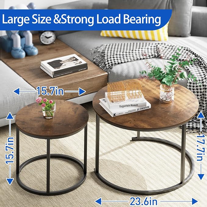 aboxoo Coffee Table Nesting Round Table Set of 2 Side Table - Image 2