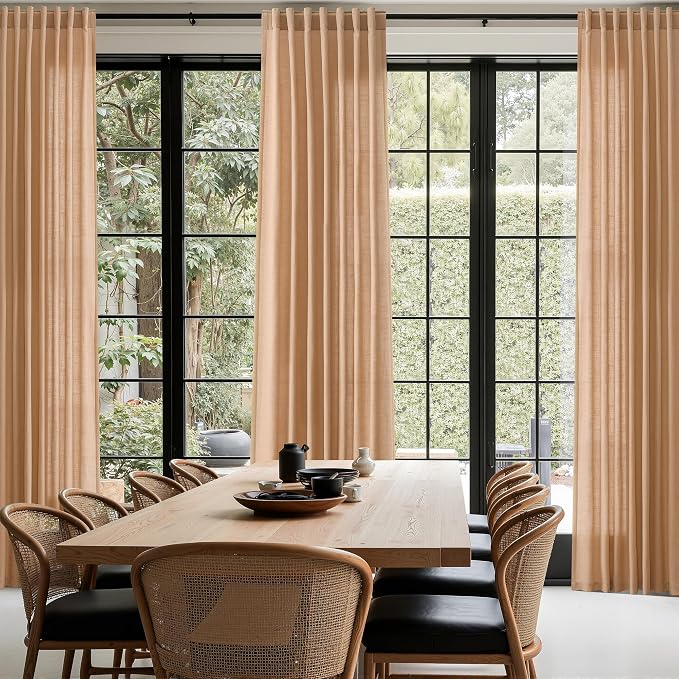 Nanspring Camel Linen Curtains for Living Room 92 Inches Long Back Tab and Rod - Image 8