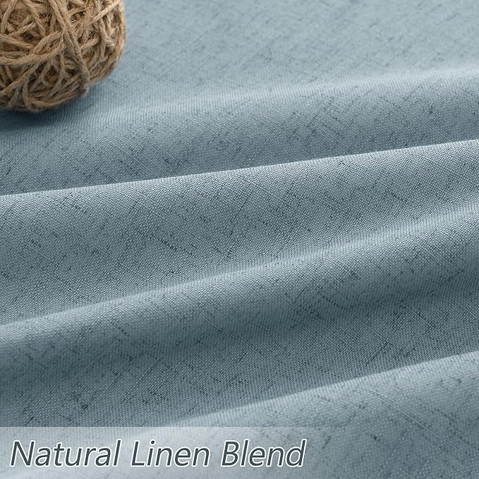 Guken Blue 100% Blackout Linen Curtains 120 Inch Length 2 Panels Set - Image 5