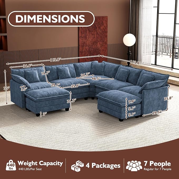 Ihanherry 114" V-Shaped Modern Sofa Modular Sectional Cloud Couch - Image 2